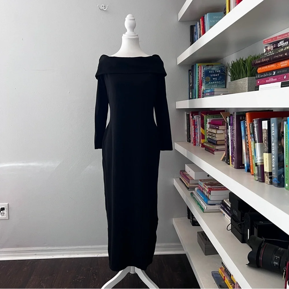 Peruvian Connection Black Delilah off shoulder Sheath Dress Sz small